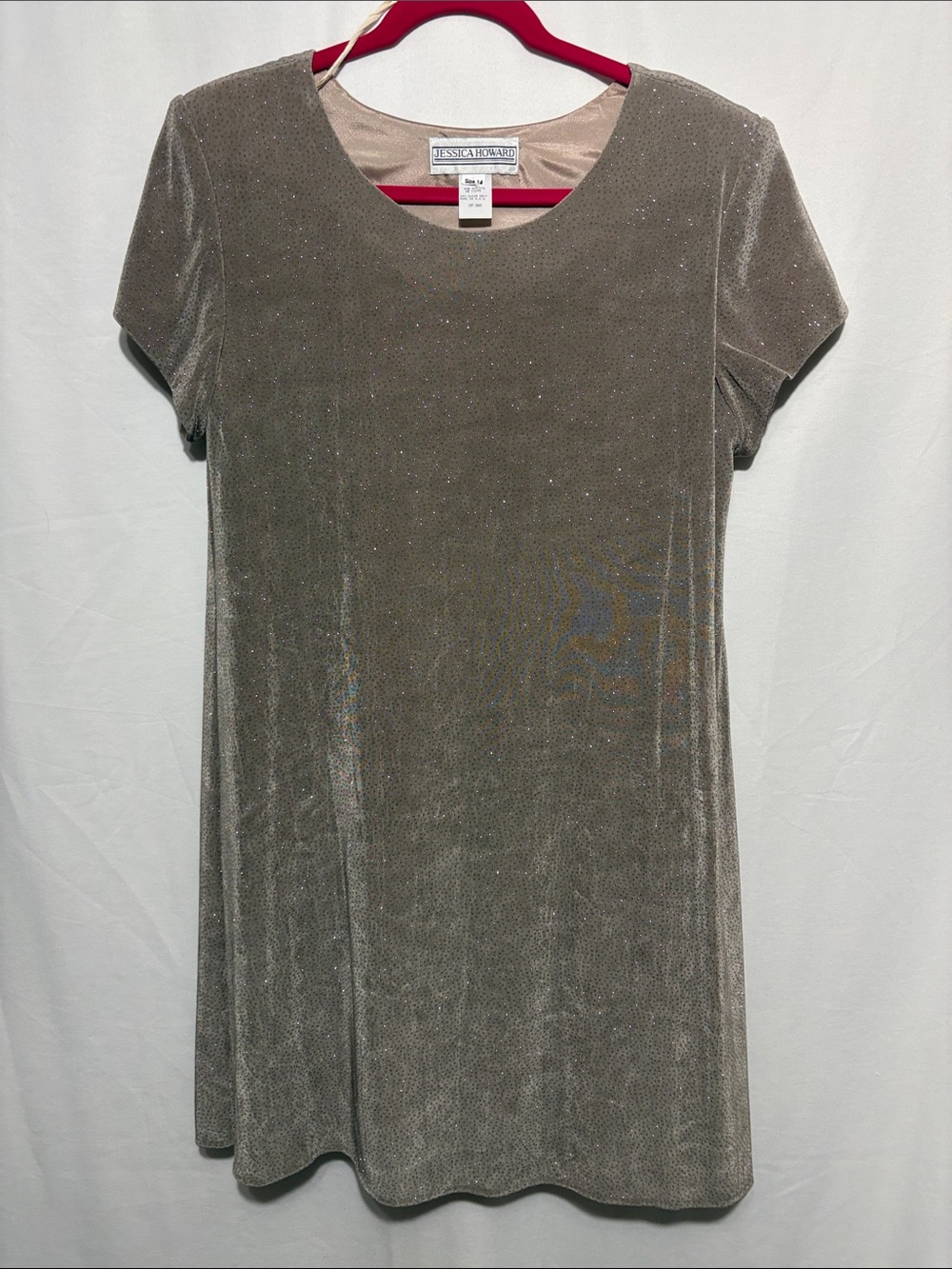 Jessica Howard Vintage Shimmery Taupe Velvet Short-Sleeve Midi Dress